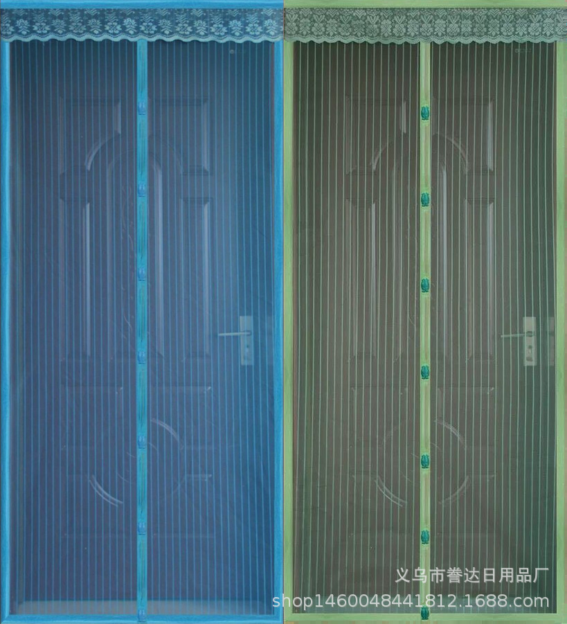 一件代发|夏天防蚊防蝇条纹鸟扣免穿磁性软纱门六条七扣门帘外贸