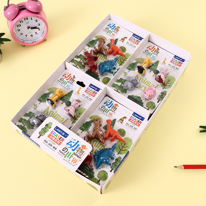 博采文具办公文化用品韩国文具 创意可爱卡通橡皮擦 恐龙世界3D造型 蓝一LY1201图