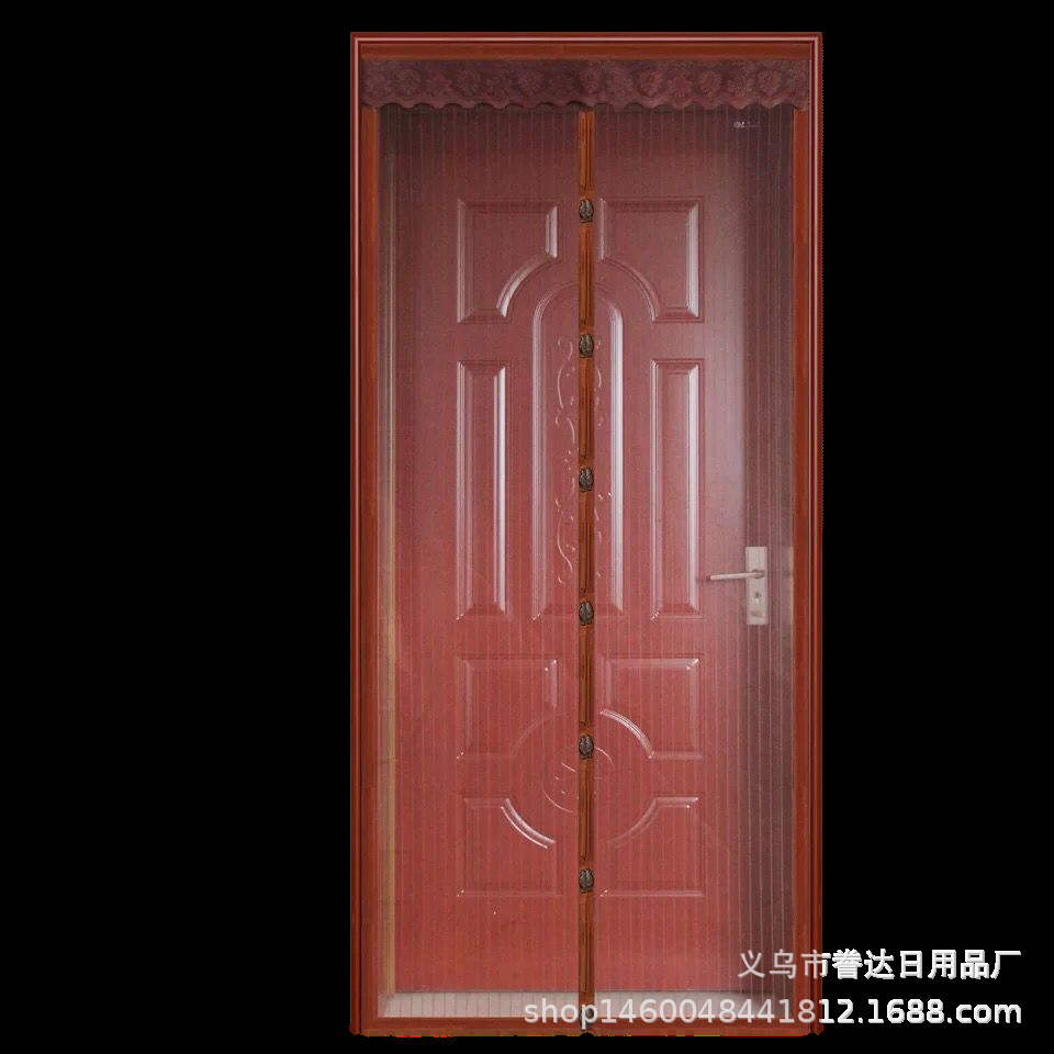 一件代发|夏天防蚊防蝇条纹鸟扣免穿磁性软纱门六条七扣门帘外贸细节图