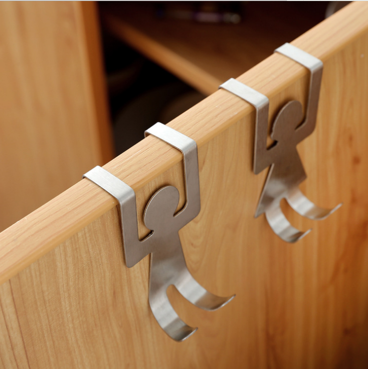 Cartoon humanoid door-back hook, creative, seamless and nail-free cabinet door, rag bag hanger and storage hook Specification image