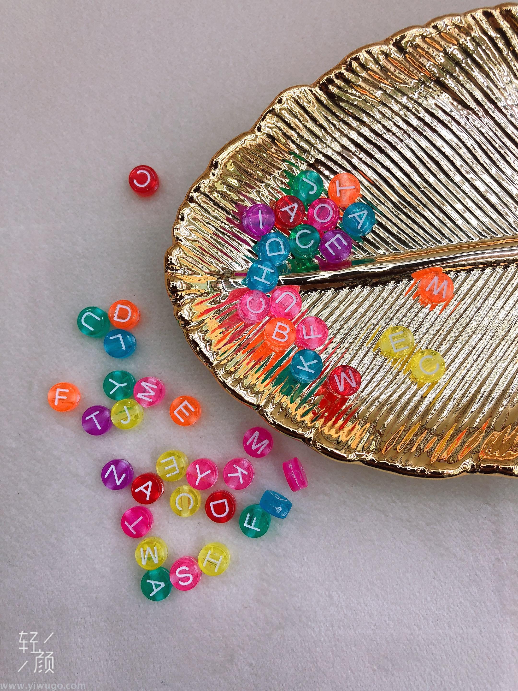 Jungle Elephant DIY English color transparent letter acrylic beads, DIY children's beaded accessories, loose beads, round beads, beaded beads details Picture