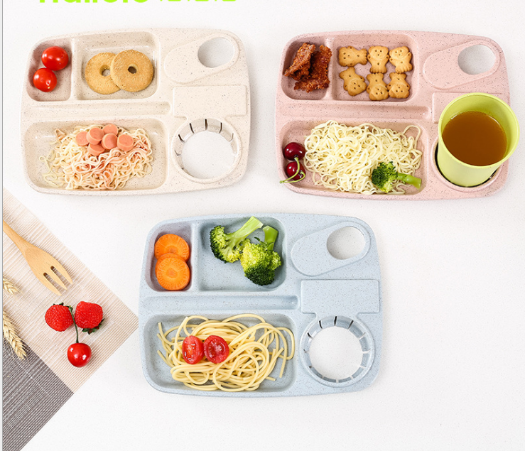 创意儿童餐具小麦秸秆分格盘 家用盘子可微波炉餐盒