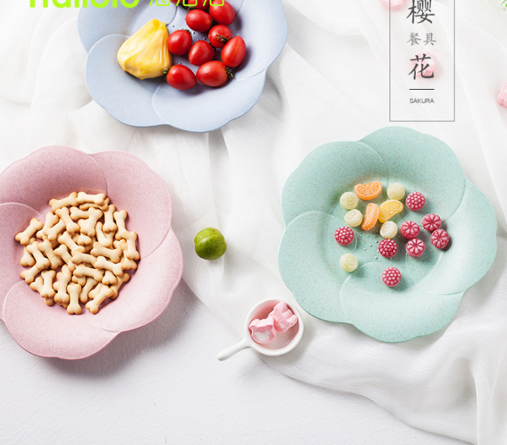 小麦秸杆客厅樱花水果果盘 塑料茶几糖果坚果零食碗