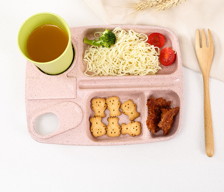 Creative children's tableware, wheat straw compartments, household plates, microwave-safe lunch boxes details Picture
