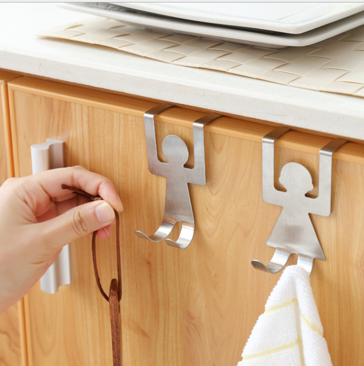 Cartoon humanoid door-back hook, creative, seamless and nail-free cabinet door, rag bag hanger and storage hook details Picture