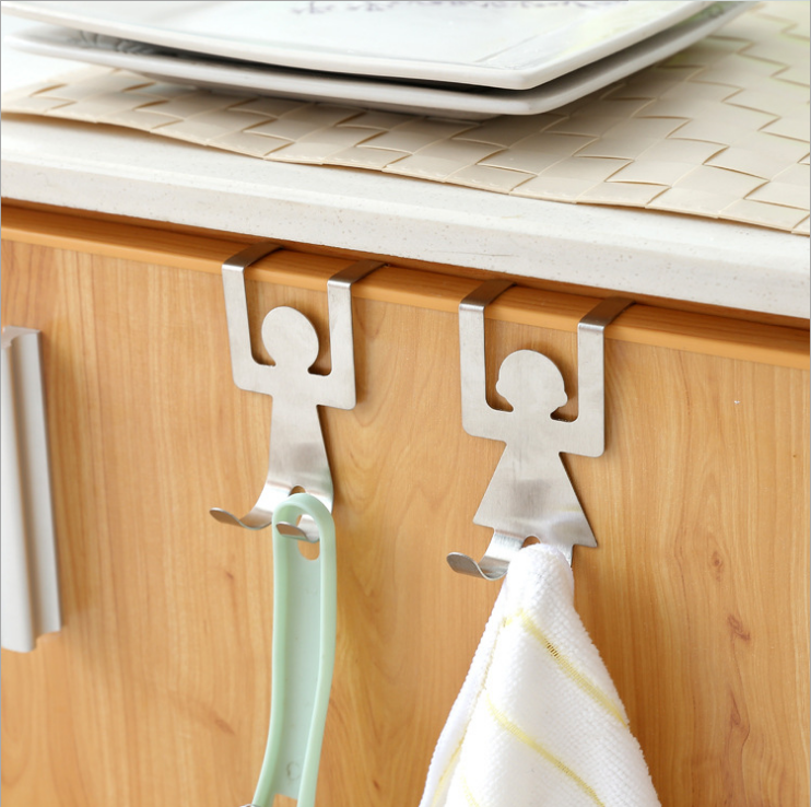 Cartoon humanoid door-back hook, creative, seamless and nail-free cabinet door, rag bag hanger and storage hook