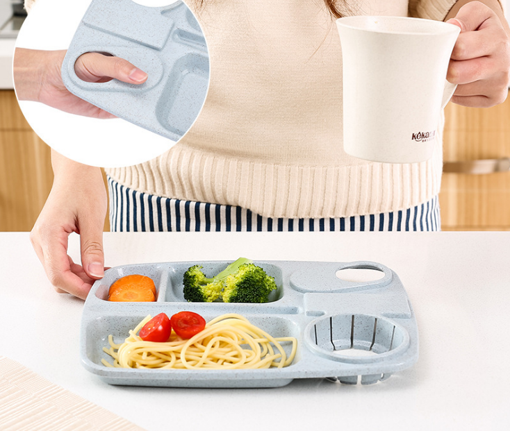 Creative children's tableware, wheat straw compartments, household plates, microwave-safe lunch boxes Specification image