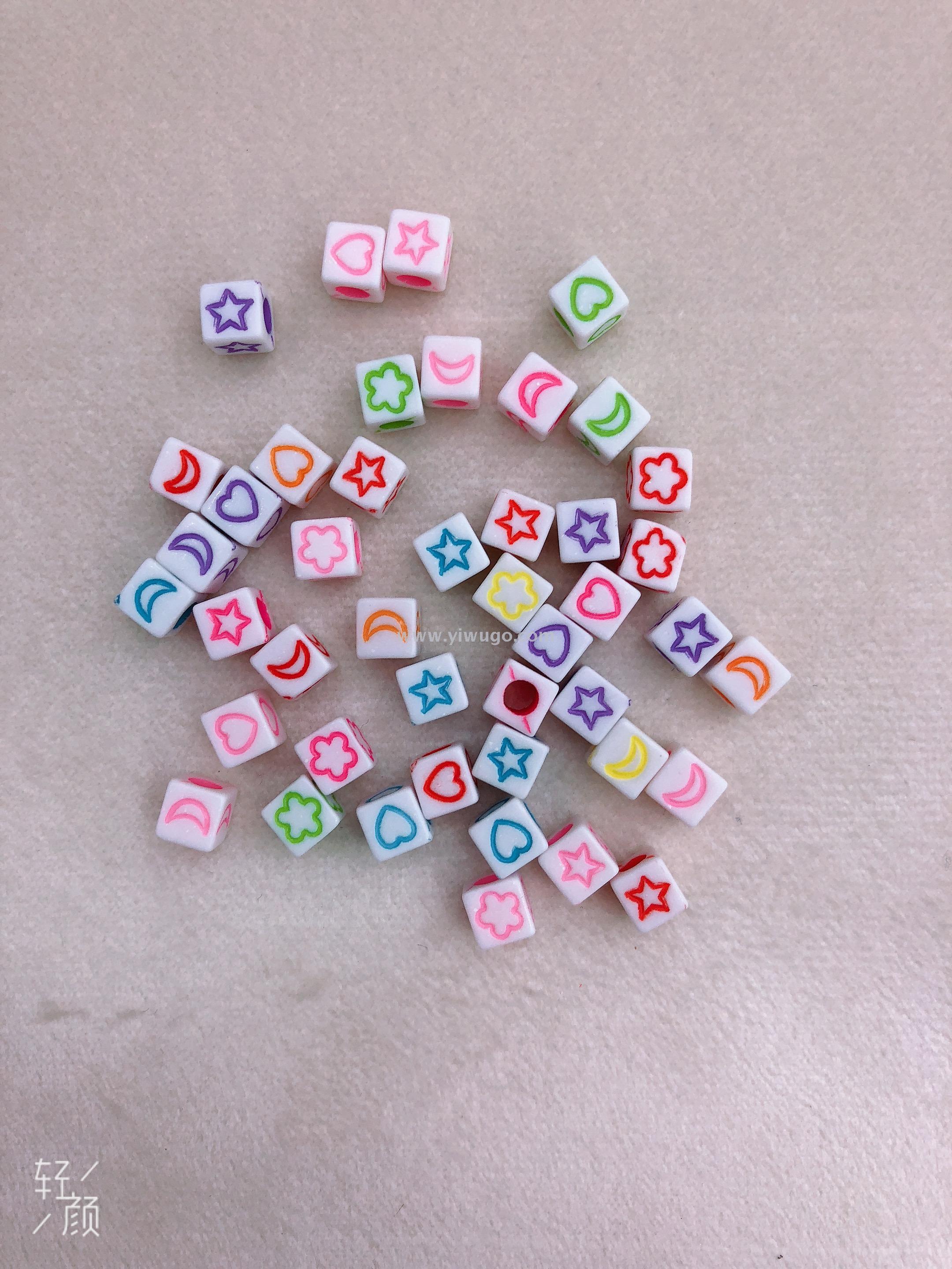 Jungle elephant, stars, moon, flowers, hearts, acrylic beads, DIY children's beaded jewelry accessories, loose beads, round beads, toy accessories details Picture