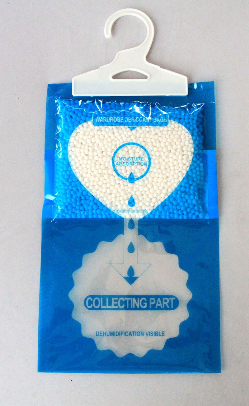 English hanging dehumidifier bag, wardrobe dehumidifier, clothing moisture-proof agent, moisture-proof and mold-proof product, dehumidifier Application Scenario