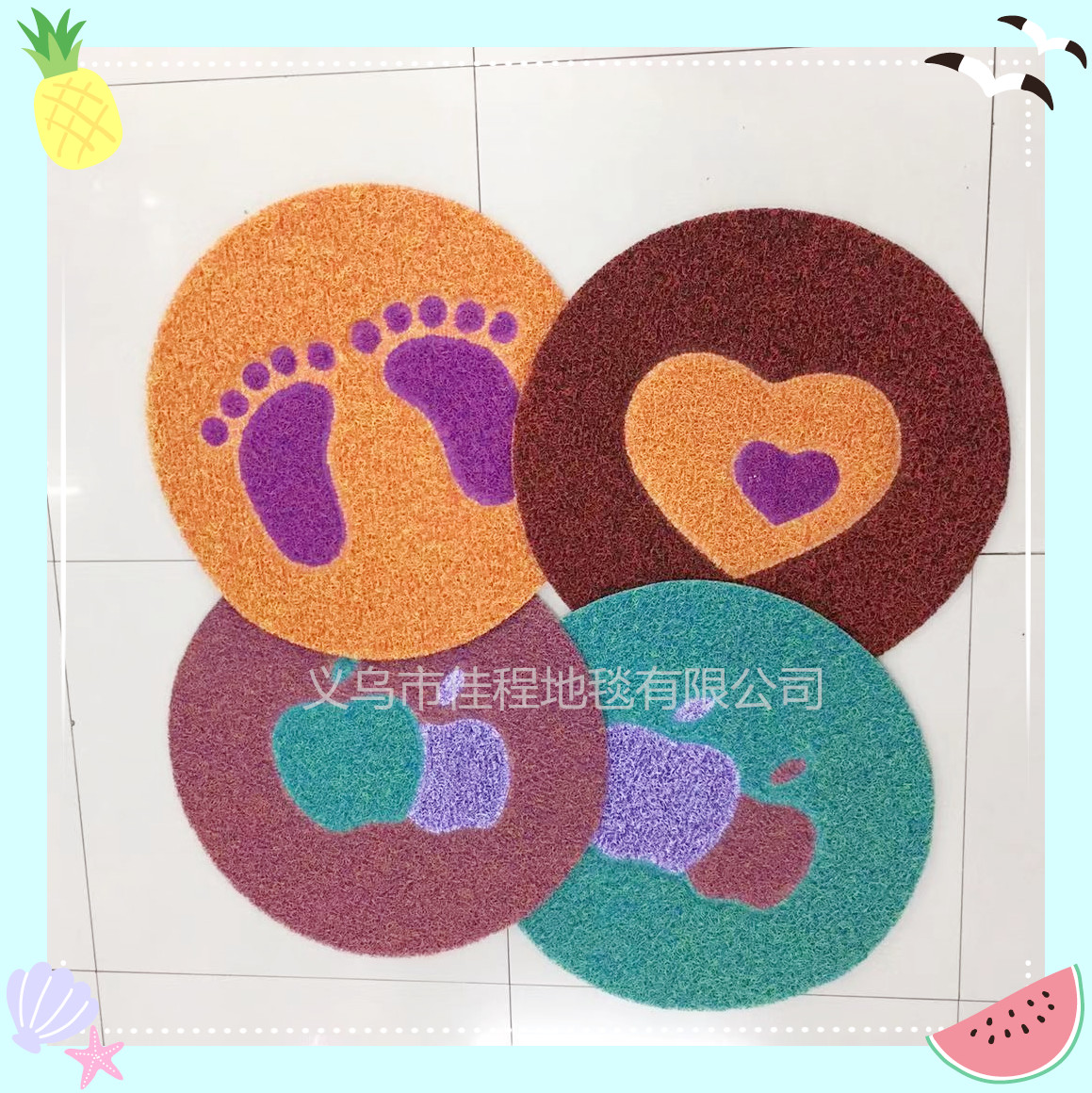 Medium-thick mesh bottom two-color circular puzzle floor mat, entrance brushed puzzle foot mat, anti-slip brushed mat, door mat Specification drawing