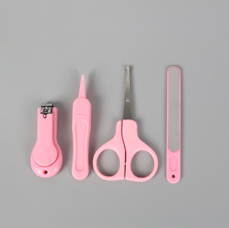 宝宝安全护理剪刀 婴儿防夹肉指甲剪指甲锉套装4件套 婴幼儿礼品白底实物图