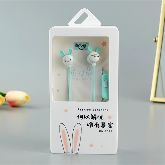 Sound Boli headphones in-ear with MIC line control cute cartoon girl pet creative rabbit K song mobile phone universal Application Scenario