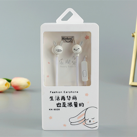 Sound Boli headphones in-ear with MIC line control cute cartoon girl pet creative rabbit K song mobile phone universal Specification drawing