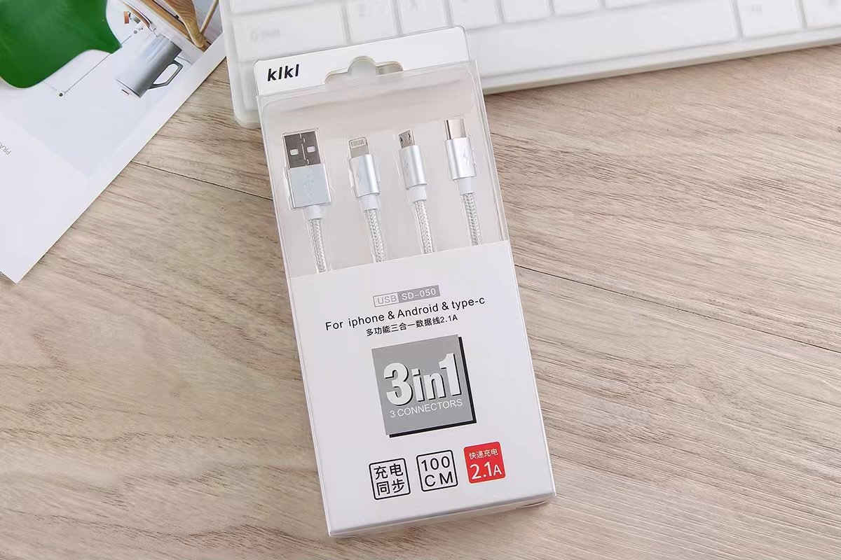 KIKI fashion mobile phone one tow three charging cable boutique braided wire fast charging mobile phone data cable SD050 Specification drawing