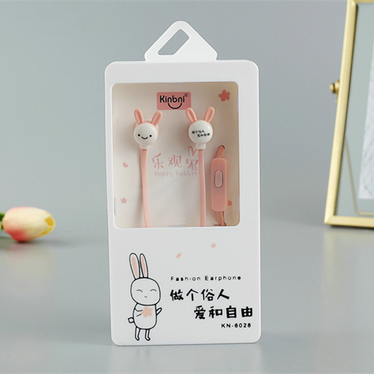 音堡利耳机入耳式带麦线控可爱卡通女生萌宠创意兔子K歌手机通用白底实物图
