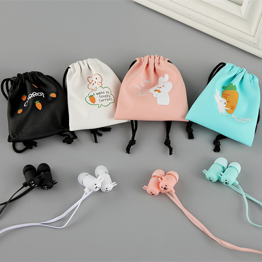 Sound Boli headphones in-ear with MIC line control cute cartoon girl pet creative rabbit K song mobile phone universal details Picture