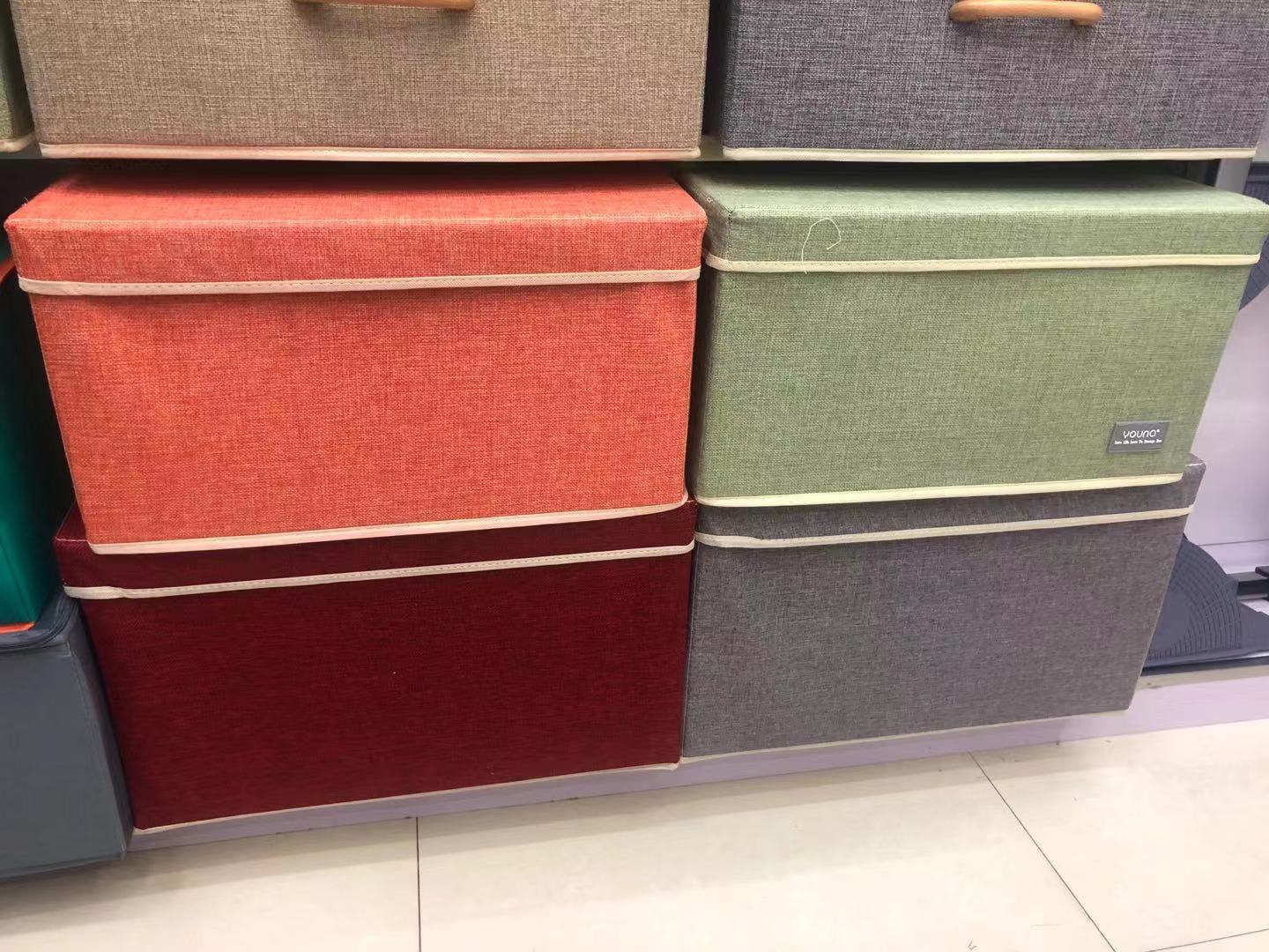 45x35x25cm top and bottom cover cotton and linen storage box, multi-color available, folding storage box factory Item Picture