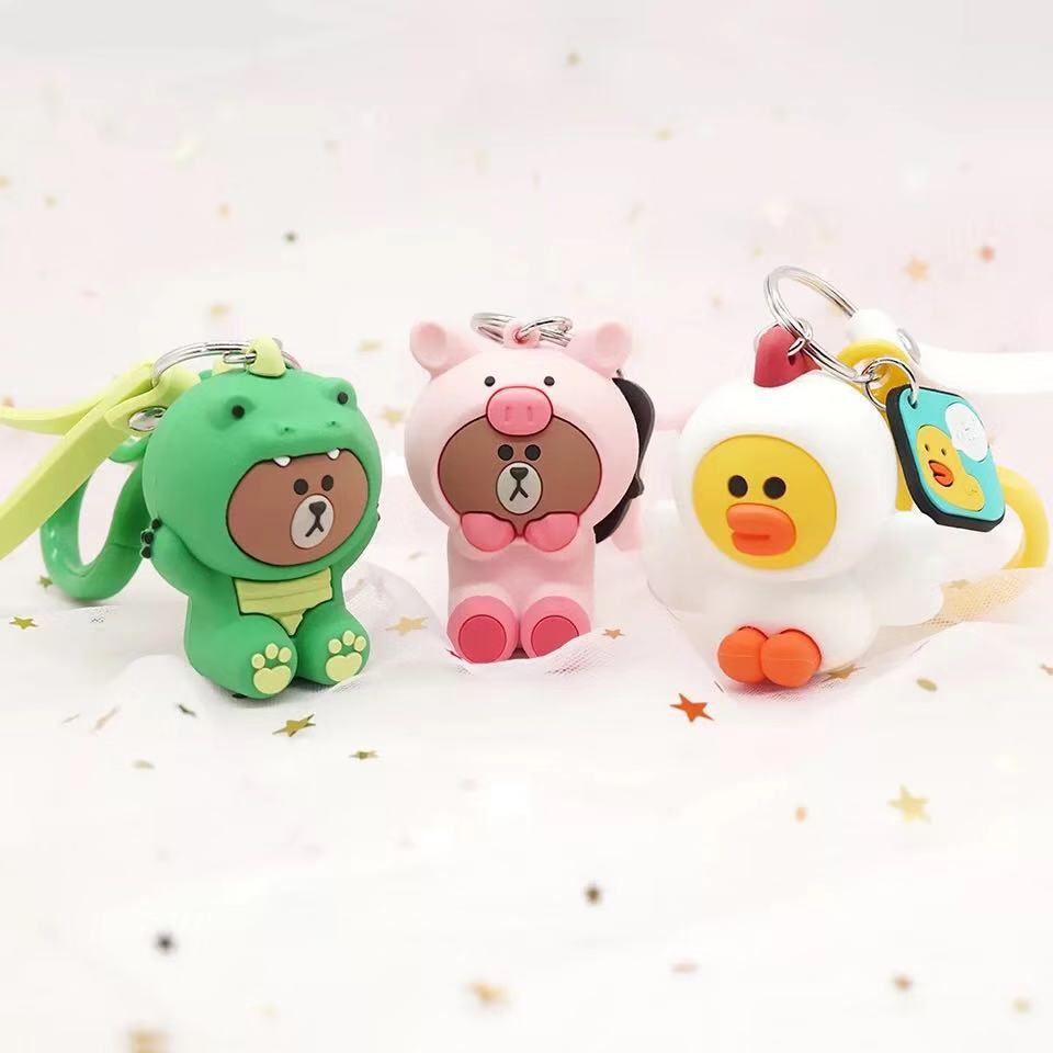 ins Korean best-selling cute cartoon dinosaur piglet keychain pendant, doll, silicone keychain customization