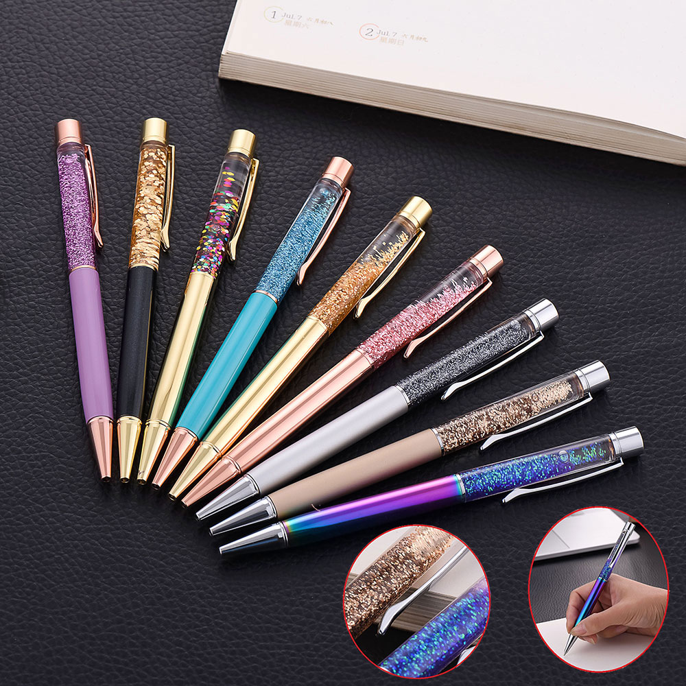 Creative metal ink pen customization company LOGO Crystal pen Ballpoint pen in stock color sand pen water diamond pen details Picture