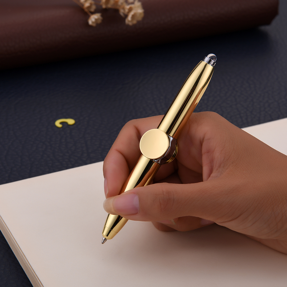 Finger spinner multi-functional ballpoint pen, rotating metal pen, creative LED light, stress-relieving finger spinner pen details Picture