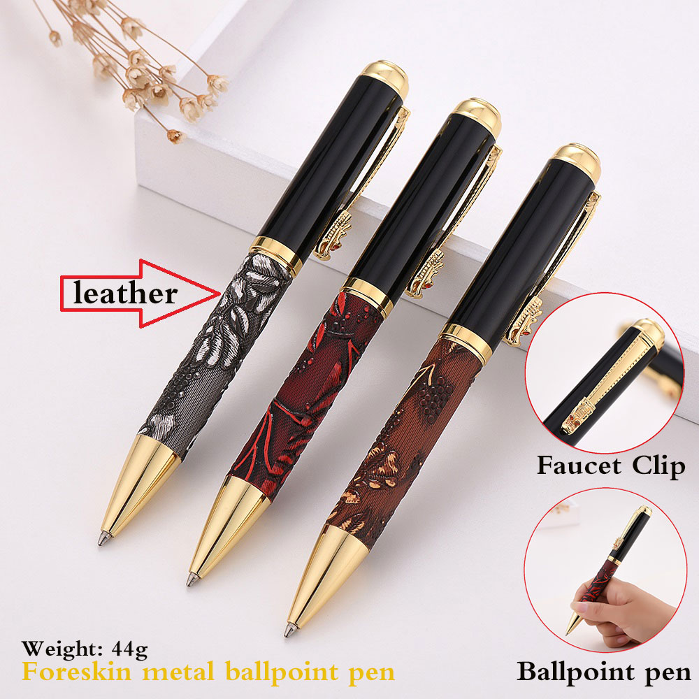 Customized vintage dragon head leather ballpoint pen, enterprise LOGO, business fashion, office leather stationery, leather pen