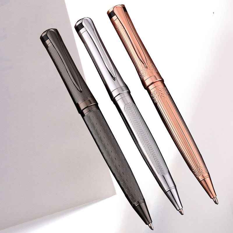Customized creative metal ballpoint pens, corporate LOGO, office meeting gifts, rose gold rotating ballpoint pens