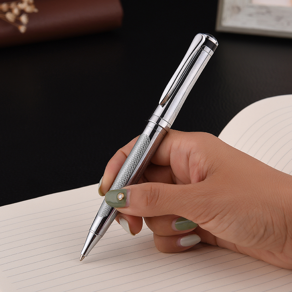 Customized creative metal ballpoint pens, corporate LOGO, office meeting gifts, rose gold rotating ballpoint pens details Picture