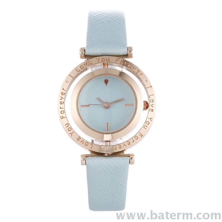 A popular fashion, creative, simple and rotatable leather strap ladies' watch on Douyin, an elegant quartz watch Item Picture