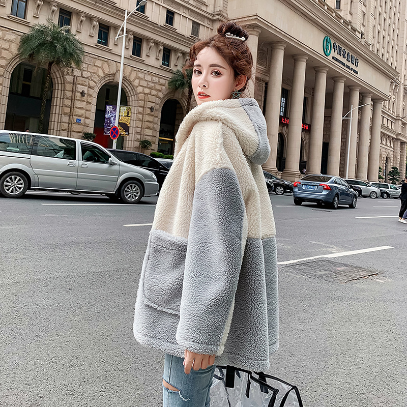 实拍颗粒羊绒外套女羊剪绒大衣皮毛一体女士精品大衣外套女细节图