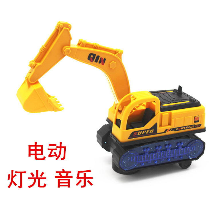 厂家批发工程车带灯光音乐万向挖机儿童玩具电动挖掘机模型
