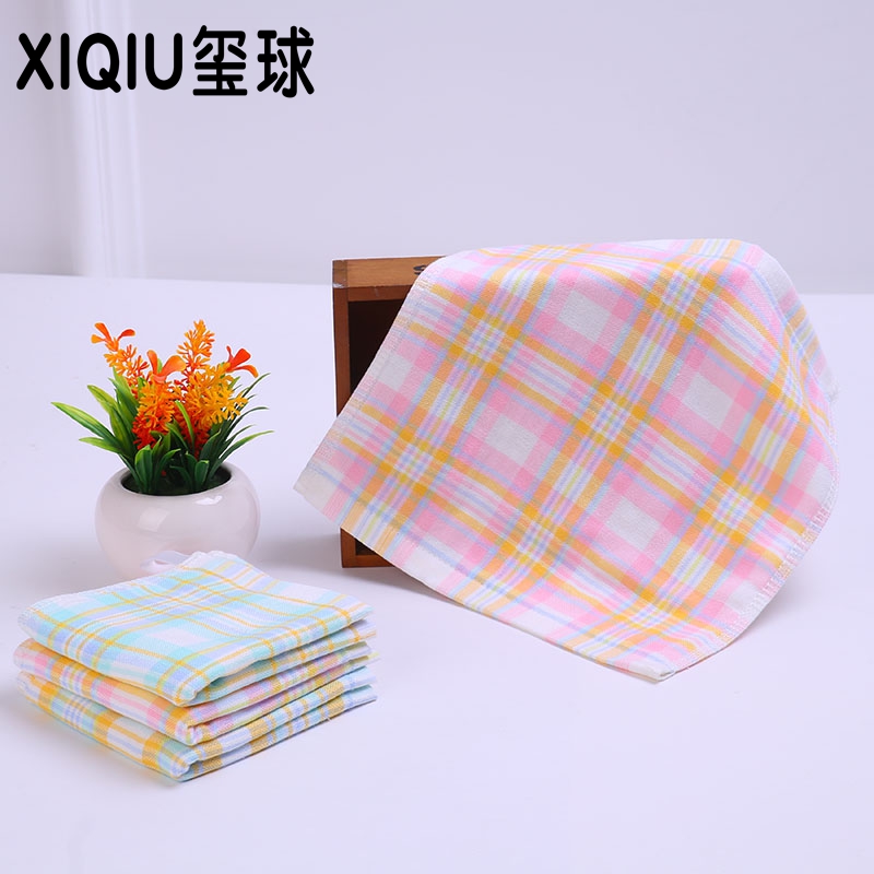 义乌好货纱布小方巾 纯棉格子方巾 洗脸小毛巾玺球毛巾产品图