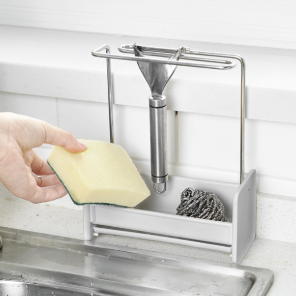 多功能可拆卸带沥水盘厨房不锈钢置物架沥水架抹布晾晒架产品图