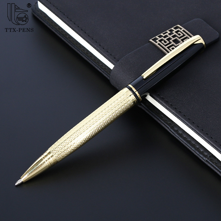 Gold electroplated exquisite engraved ballpoint pen, German Wenda ink pen core, oil pen, business advertising customized pen Item Picture
