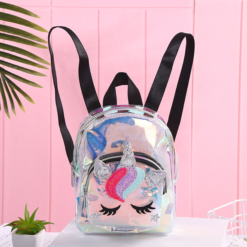 unicorn Trendy Candy, Colorful transparent Girls, Large Capacity, Cute children, waterproof PVC backpack Application Scenario