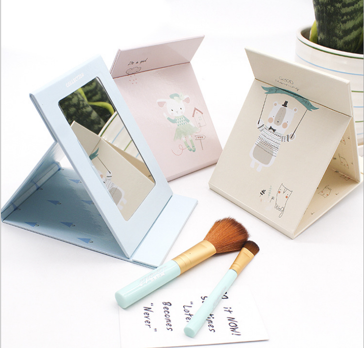 Korean vanity mirror desktop mirror Portable small folding makeup mirror Cute cartoon mirror small mirror