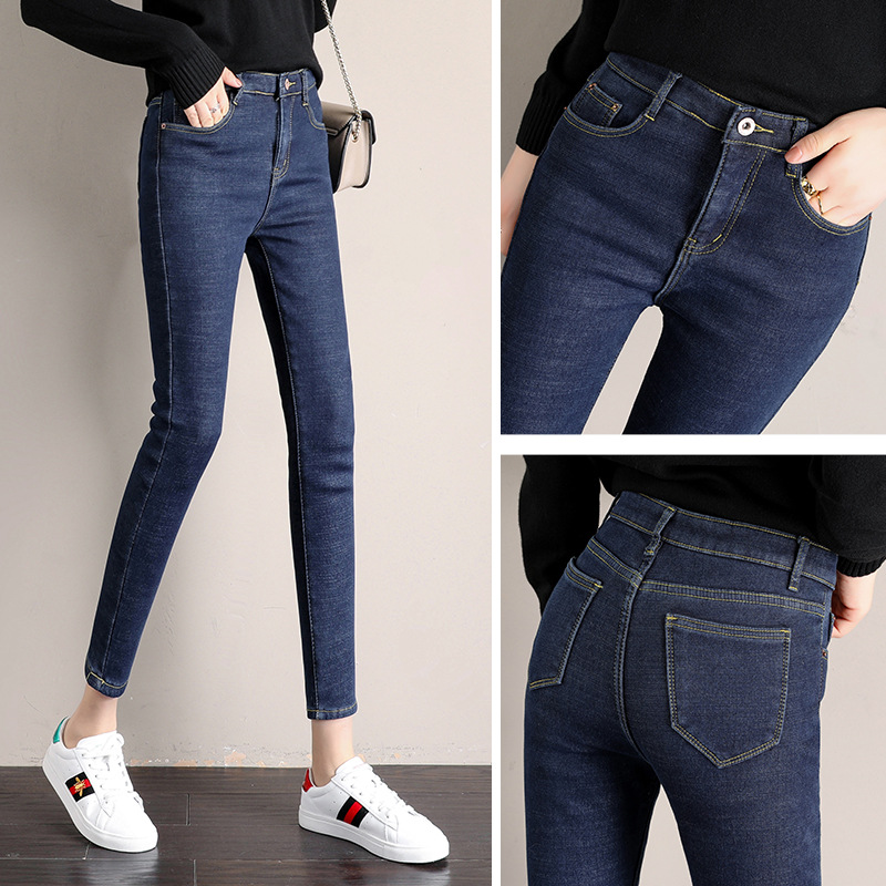 Women's autumn/Winter new 2019 fleece and thickened Korean style high-elastic long pants details Picture