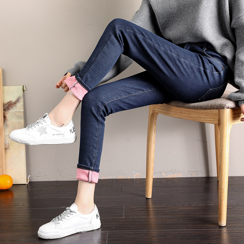 Korean version pink fleece (with fleece) high-elastic trousers, black and blue (trousers and 9-inch are available) details Picture