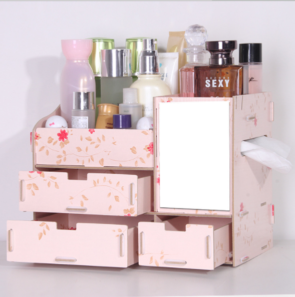 Wooden cosmetics Dressing case with mirror Storage case Storage rack Wooden makeup case