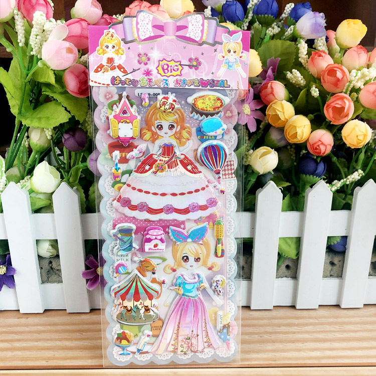 The new double-layer laser bubble stickers for girls' dress-up are cartoon children's stickers that both girls and boys love