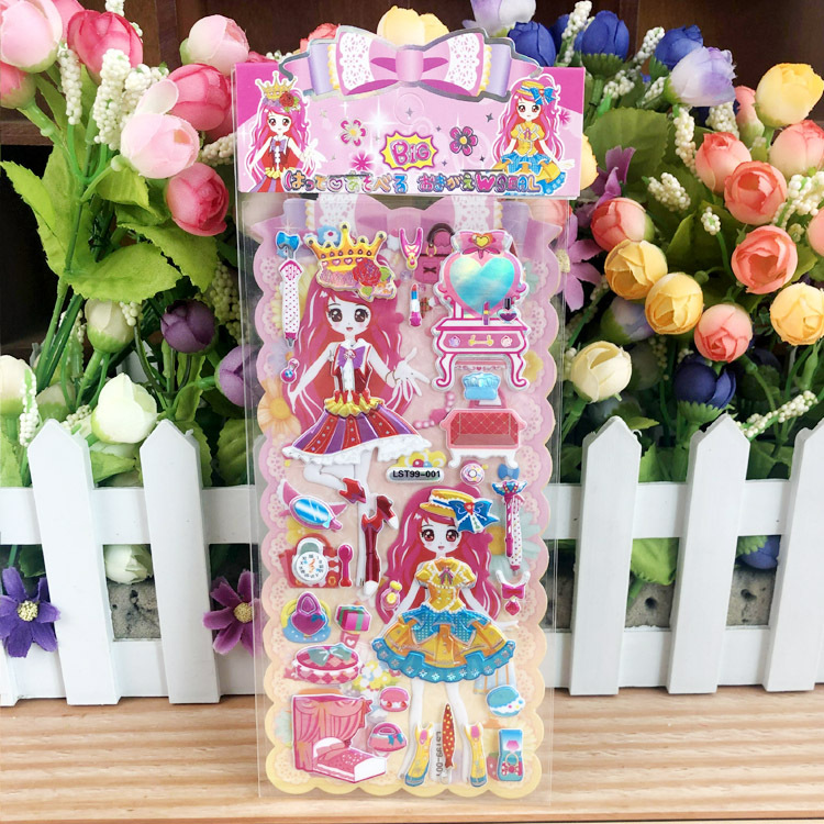 The new double-layer laser bubble stickers for girls' dress-up are cartoon children's stickers that both girls and boys love Item Picture