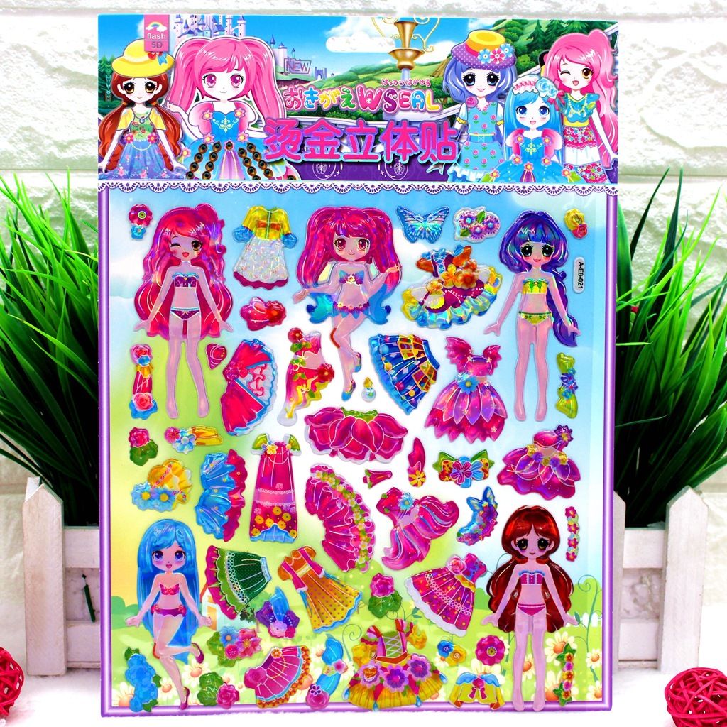 Laser three-dimensional paste 3D sponge cartoon stickers girl cartoon lace gauze dress change paste wholesale Application Scenario