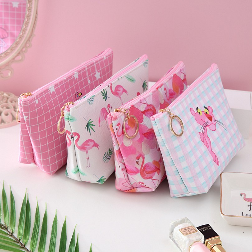 Pink girl heart pu waterproof portable makeup bag Large capacity multifunctional toiletry bag storage bag thumbnail