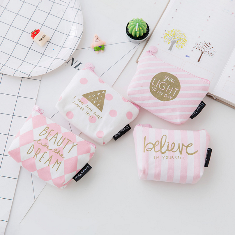 Love pink canvas coin purse Hold change storage bag Creative coin bag thumbnail