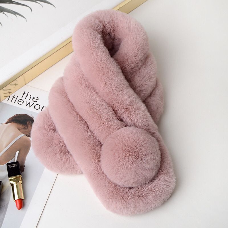 Wooly Scarf Women's Winter Thick Bib Imitation Fur Rabbit Hair Three-Tube Neck Warm Scarf Cover details Picture