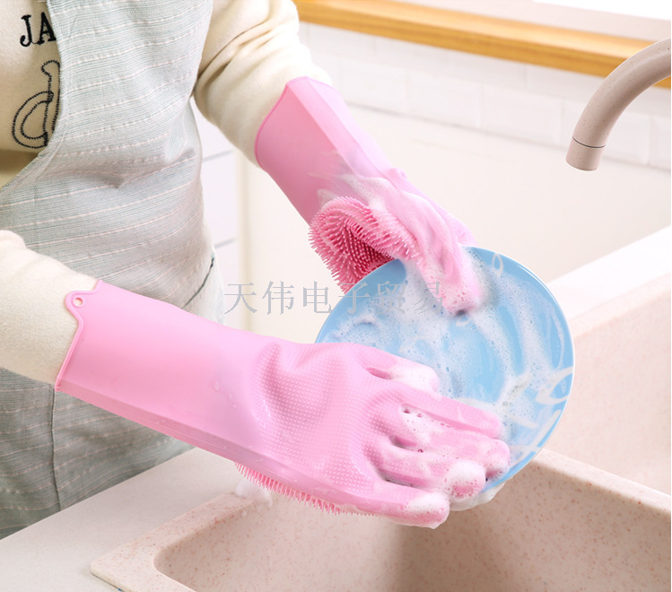 硅胶洗碗手套洗碗刷家务手套 防滑耐磨厨房手套魔术家用手套细节图