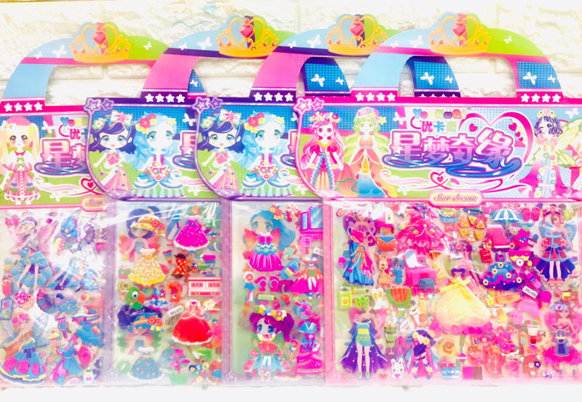 儿童贴纸公主女孩换装系列 双层泡泡立体手提27×29装卡通贴纸细节图