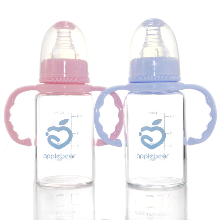 苹果熊奶瓶厂家 新生儿标口玻璃奶瓶 果汁奶瓶批发 120mL