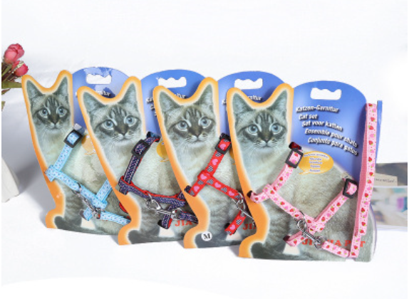 跨境宠物用品猫猫牵引绳心形卡通猫链绳小猫胸背带定制猫咪牵引绳