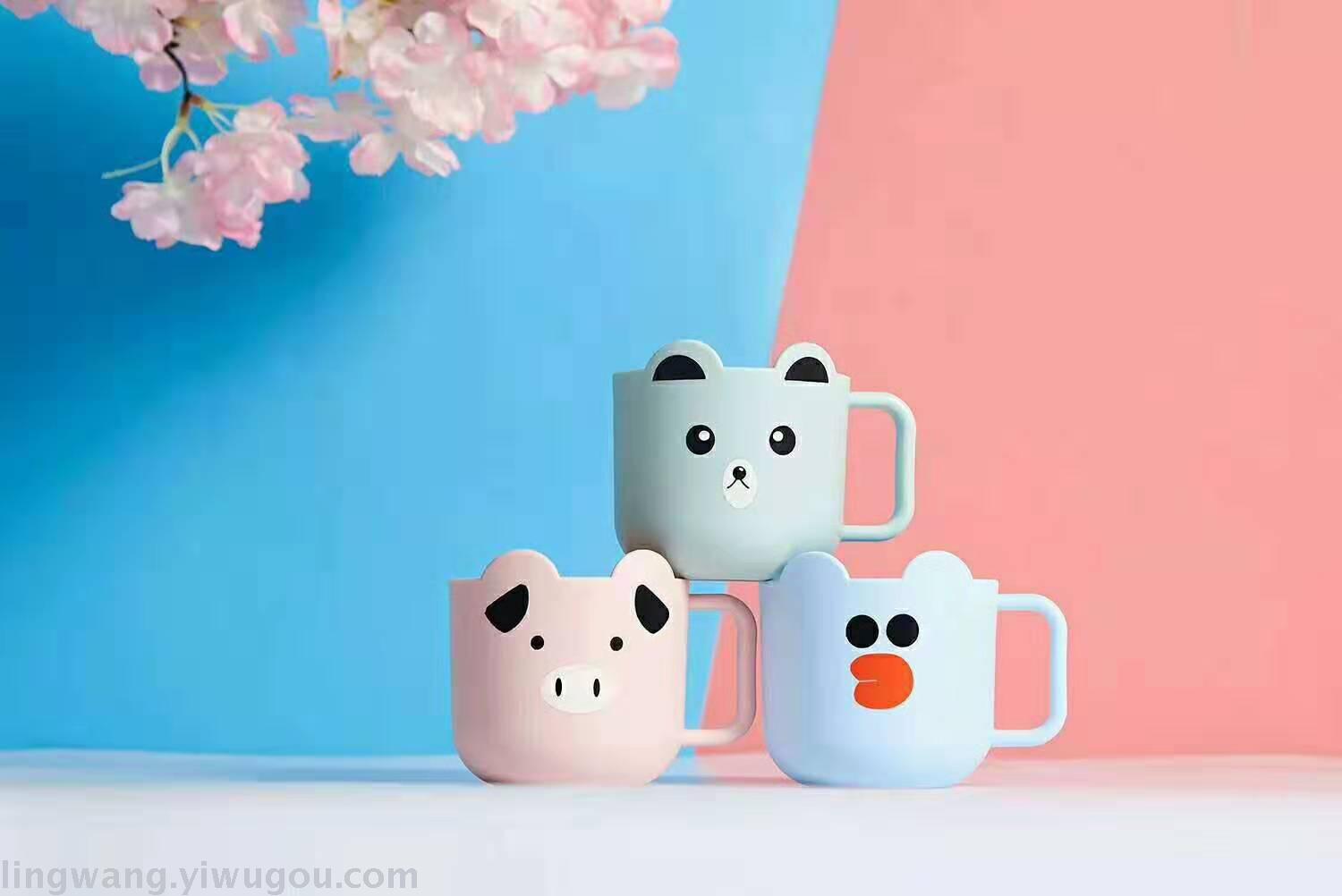 Simple four-color cartoon cup cute modeling children's brushing cup with a handle portable mouthwash drinking cup cute thumbnail