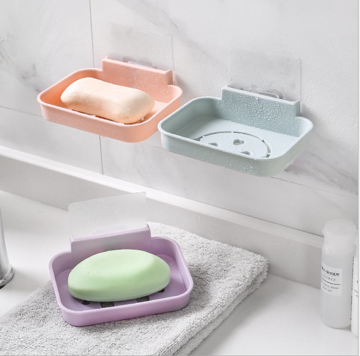 Traceless bathroom wall-mounted soap box, draining soap rack, storage box, creative smiling face soap